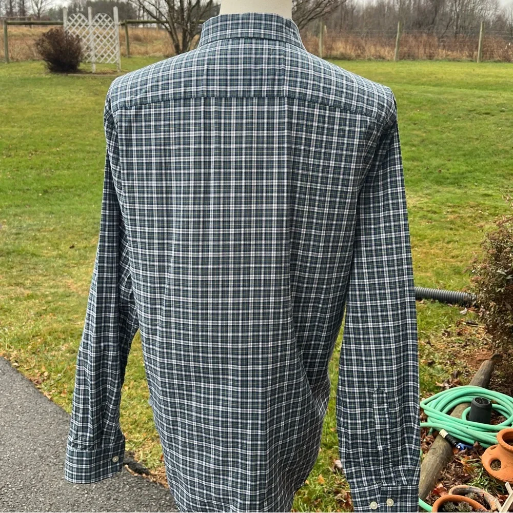 -Banana Republic Stretch Soft Slim Fit Blu/Blk/Gold Check Button-Down Mens Large
